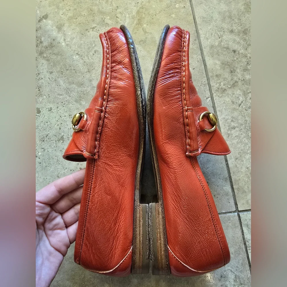 Gucci Red Leather Horsebit Slip-On Loafers